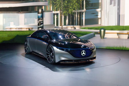 FRANKFURT - SEP 15, 2019: Silver Mercedes-Benz Vision EQS - Premiere of fully electric luxury...