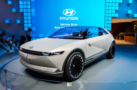FRANKFURT - SEP 15, 2019: Hyundai 45 EV electric SUV concept car with retro-futuristic look at IAA...
