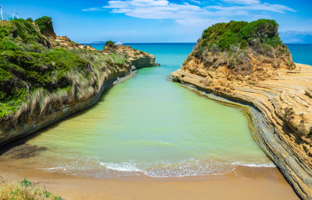 Canal DAmour or Channel of Love in Sidari, Corfu island in Greece. Famous romantic beach with clay...
