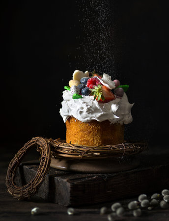 easter cake sprinkled with powdered sugar
