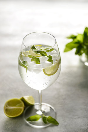 mojito with mint and lime in a glass. high quality photo