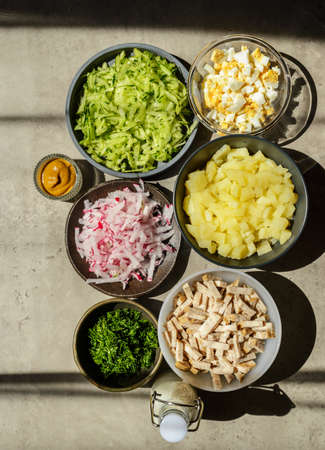 ingredients for okroshka, traditional Russian summer soupの写真素材