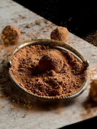 truffle candy in cocoa powder. high quality photo