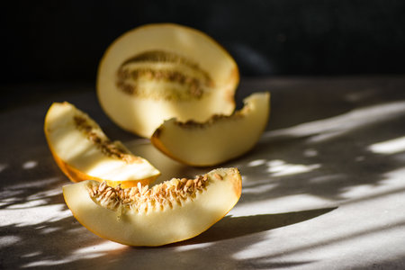 Chopped melon on the backgroundの写真素材