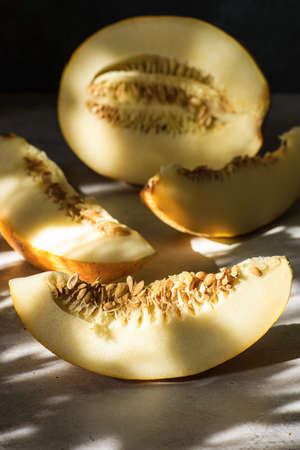 Chopped melon on the backgroundの写真素材