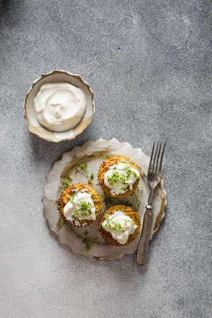 zucchini muffins with sour creamの写真素材