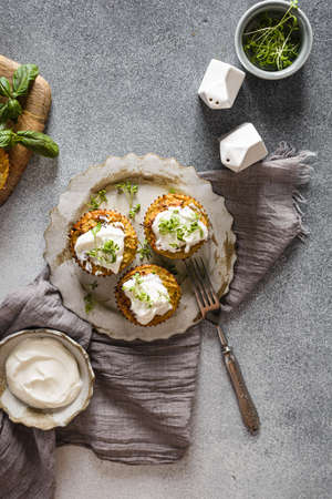 zucchini muffins with sour creamの写真素材