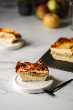 cottage cheese casserole with appleの写真素材