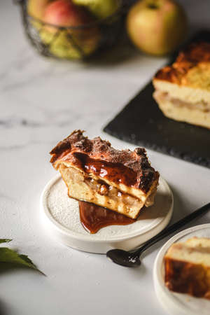 cottage cheese casserole with appleの写真素材