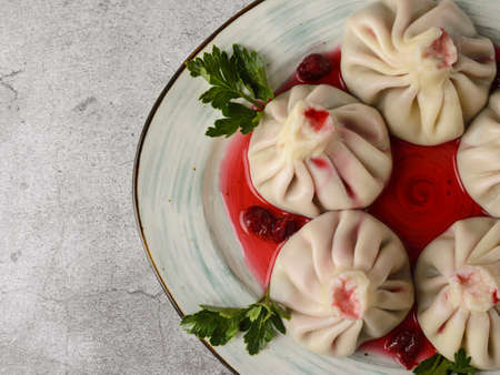 khinkali with cherry Georgian cuisine. high quality photoの写真素材