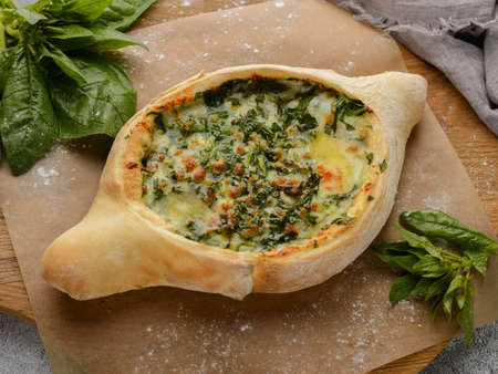 khachapuri with spinach georgian cuisine. high quality photoの写真素材