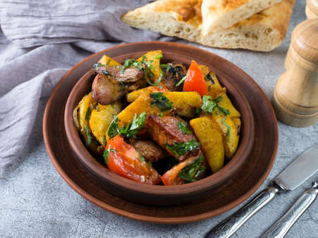 fried potatoes slices georgian cuisine. high quality photoの写真素材