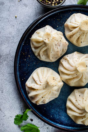 khinkali with meat georgian cuisine. high quality photoの写真素材