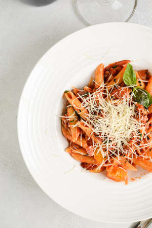 penne pasta in tomato sauceの写真素材