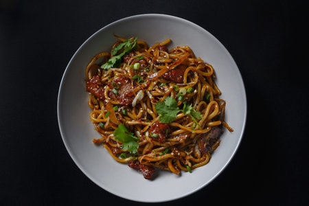 Asian noodles on a black background. high quality photo