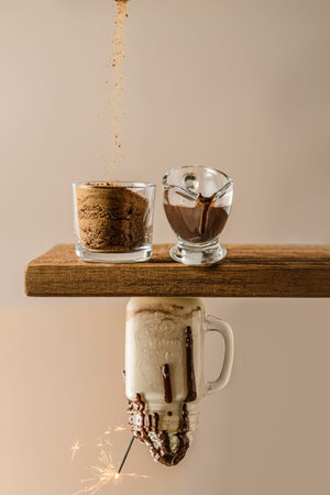 milkshake with chocolate on a beige background