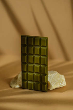 chocolate bar on brown backgroundの写真素材
