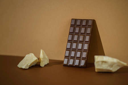 chocolate bar on brown backgroundの写真素材