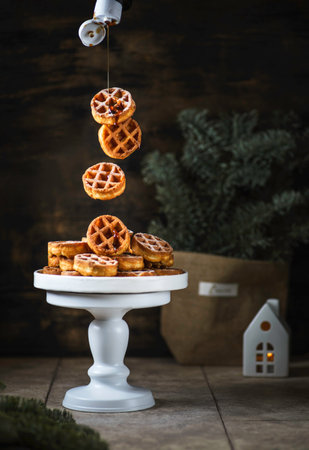 small waffles on a plateの写真素材