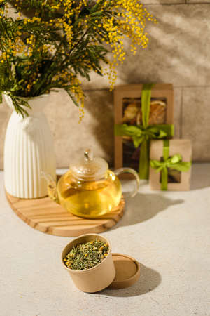 green tea in a tea pot. high quality photoの写真素材