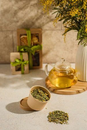 green tea in a tea pot. high quality photoの写真素材