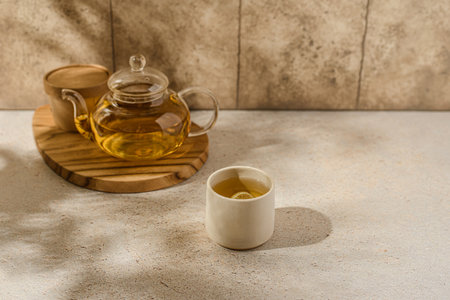 green tea in a tea pot. high quality photoの写真素材
