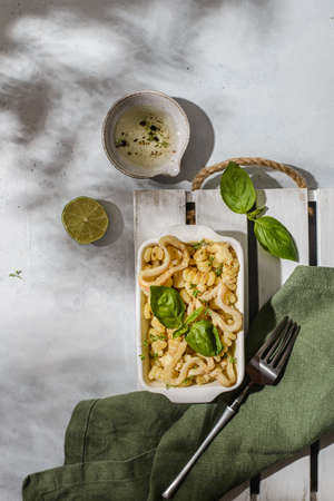 casserole with pasta and squidの写真素材