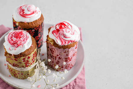 easter cakes with meringue on a light background. high quality photoの写真素材