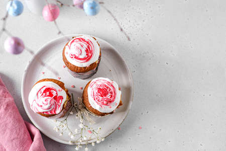 easter cakes with meringue on a light background. high quality photoの写真素材