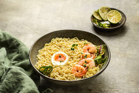 noodles with shrimp and egg. high quality photoの写真素材