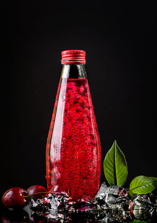 drink with chia seeds on a black background. high quality photo