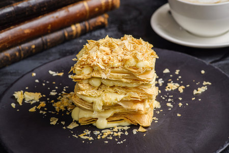 napoleon puff pastry cake on black