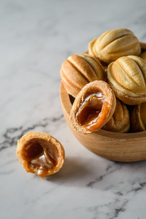 cookies in the form of nuts with caramel. high quality photo