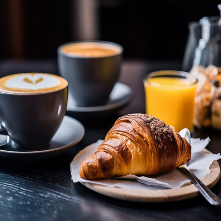 croissant on the table with coffee. high quality photoの写真素材