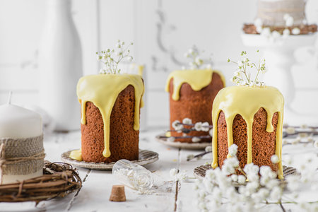 Easter cakes with icing on a light background. high quality photo