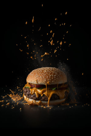 burger on a dark background. high quality photoの写真素材