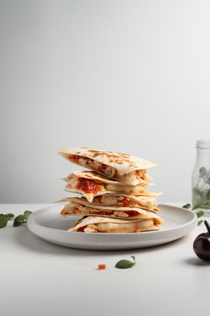 quesadilla with cheese and beans on a light background, minimalism, Nordic style. high quality photoの写真素材