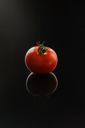 small tomato on the background with reflection. high quality photoの写真素材