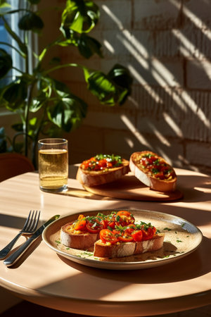 bruschetta with tomato and basil from. high quality photoの写真素材