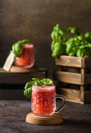 watermelon-basil drink on a dark background. high quality photoの写真素材