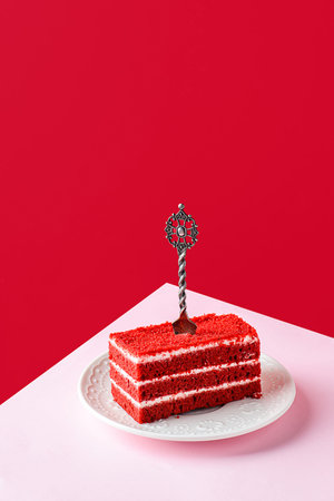red velvet cake on a red background. high quality photo