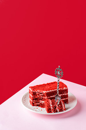 red velvet cake on a red background. high quality photo
