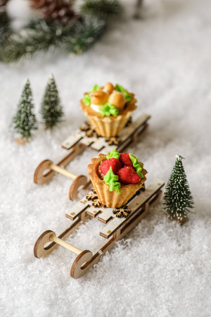 mini cakes in a Christmas composition. High quality photoの写真素材