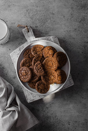 cookies with chocolate on a gray background. High quality photoの写真素材