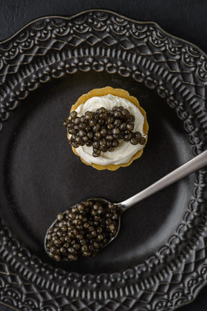 tartlets with cheese and caviar. High quality photoの写真素材