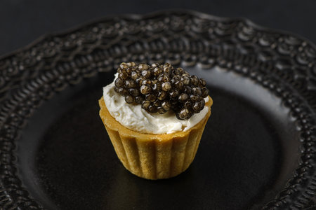 tartlets with cheese and caviar. High quality photoの写真素材