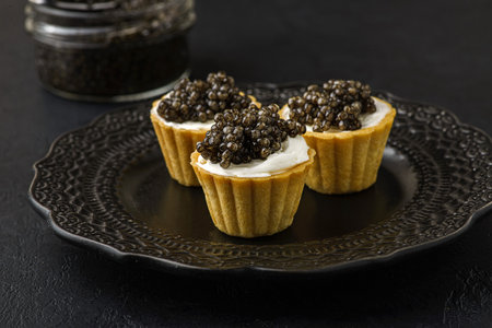 tartlets with cheese and caviar. High quality photoの写真素材