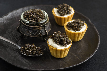 tartlets with cheese and caviar. High quality photoの写真素材