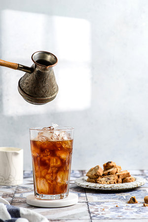 making ice coffee with milk