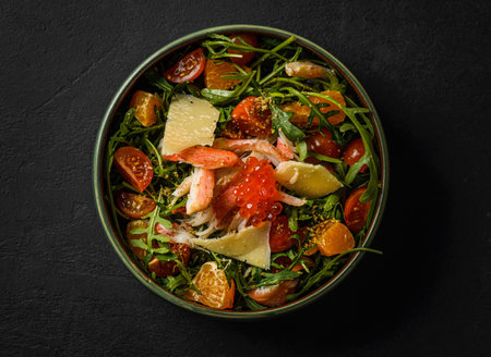 salad with crab arugula and red caviar. High quality photoの写真素材